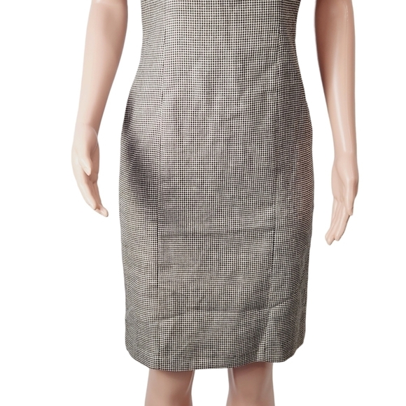 LAUREN Ralph Lauren Black White Houndstooth Tank Sheath Dress Linen Wool SZ: 4 - Picture 3 of 10
